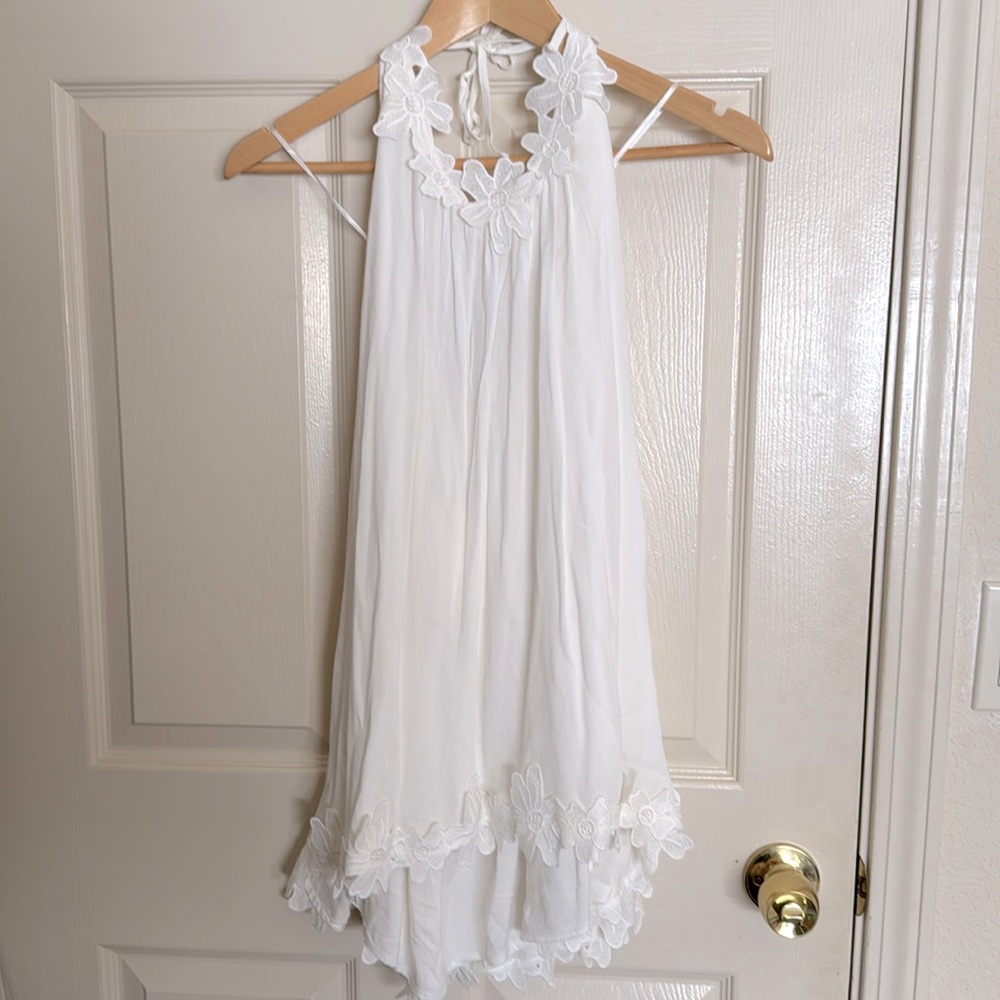 White floral embroidered halter dress